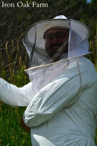 Zach trying out the new bee suit.